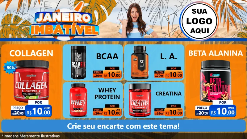 Modelo de TV para TV Horizontal com o tema Janeiro Imbatível para Suplementos alimentares