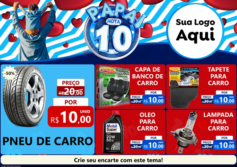 Modelo de Encarte para Encarte A4 Horizontal com o tema Papai Nota 10 para Auto peças