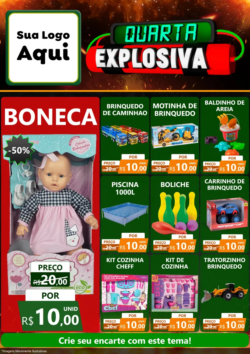 Modelo de Encarte para Encarte A4 Vertical com o tema Quarta Explosiva para Brinquedos