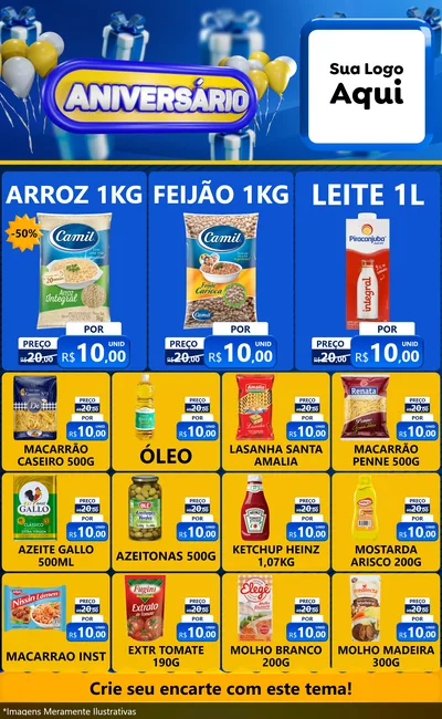 Modelo de Encarte para Encarte Grande com o tema Aniversário para Supermercado