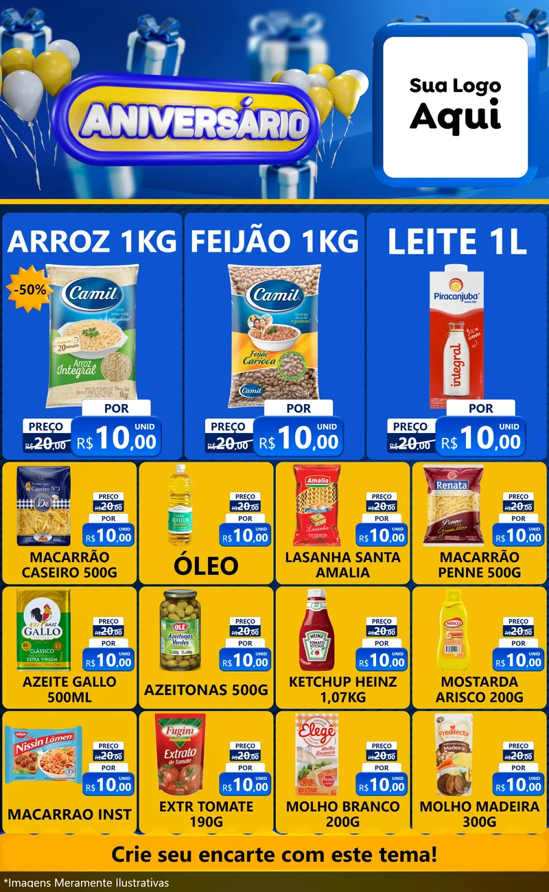 Modelo de Encarte para Encarte Grande com o tema Aniversário para Supermercado