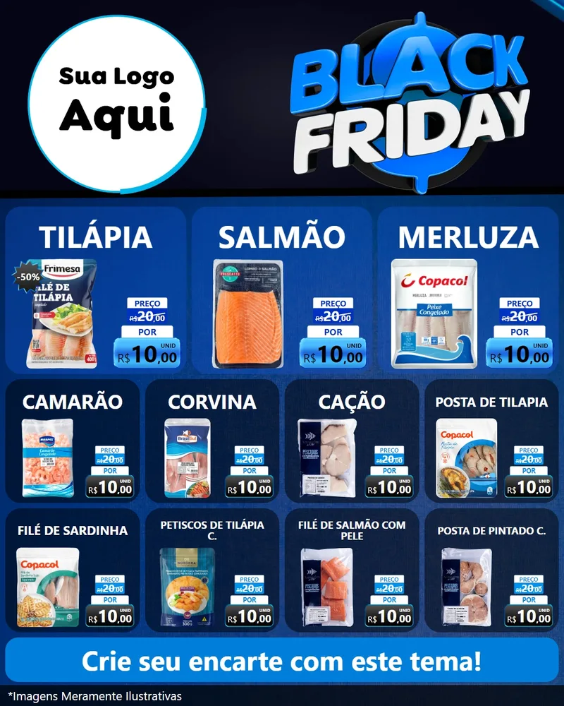 Modelo de Rede Social para Feed Instagram com o tema Black Friday para Peixaria