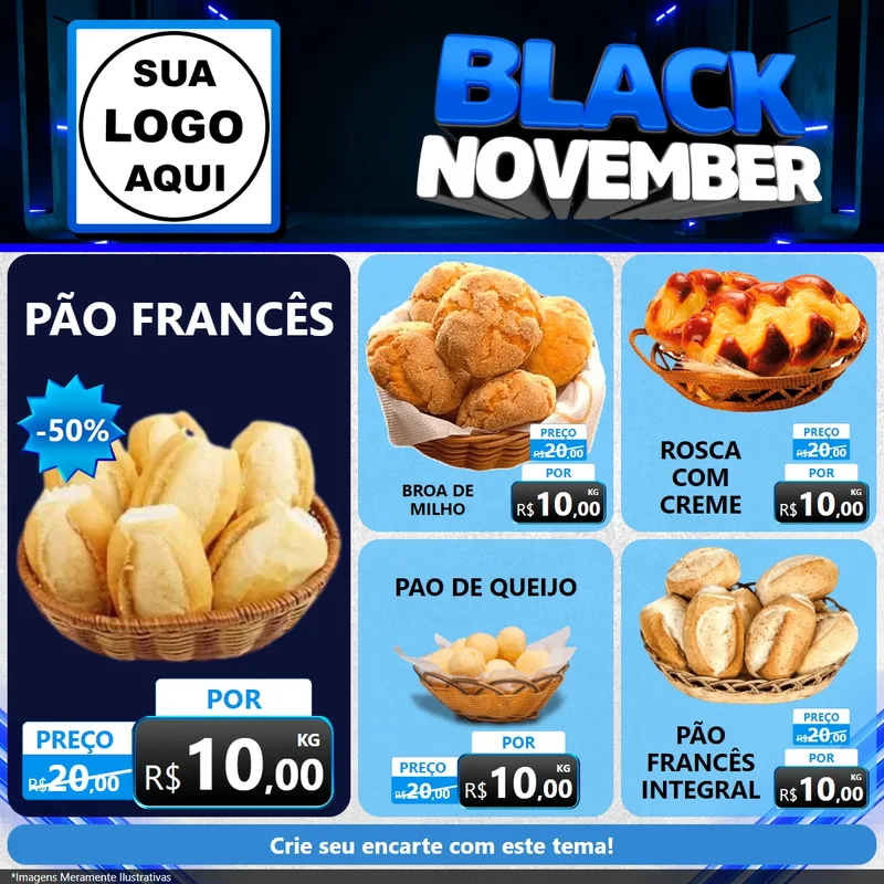 Modelo de Rede Social para Feed Facebook com o tema Black November para Padaria