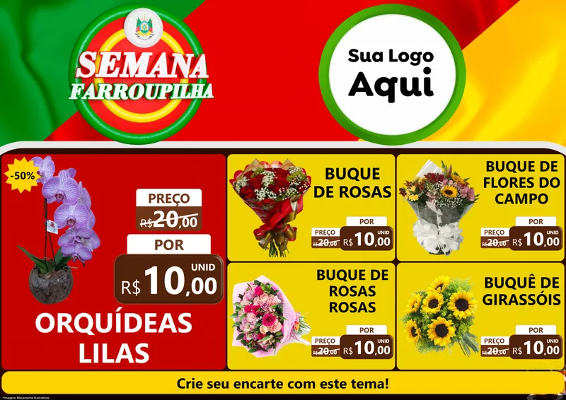 Modelo de Encarte para Encarte A4 Horizontal com o tema Semana Farroupilha para Floricultura e jardim