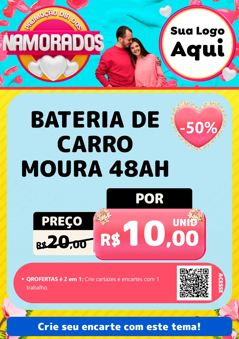 Modelo de Cartaz para Cartaz A4 Vertical com o tema Promoção Dia dos Namorados para Baterias Elétricas