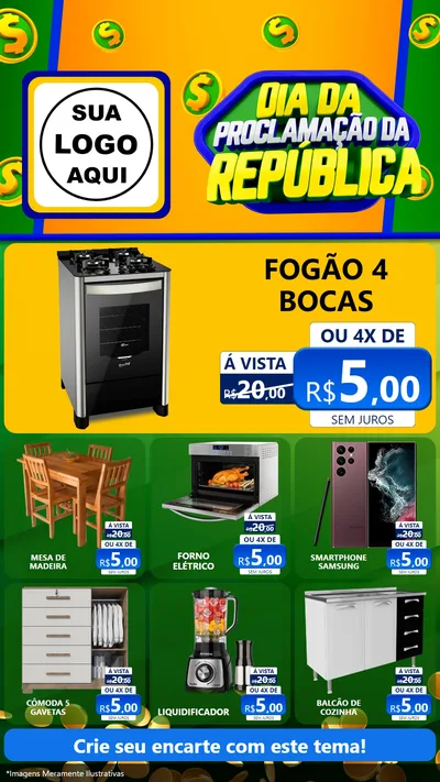Modelo de Rede Social para Stories com o tema Dia Da Proclamação da República para Móveis e Eletro