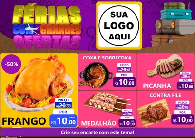 Modelo de Encarte para Encarte A4 Horizontal com o tema Férias com Grandes Ofertas para Assados