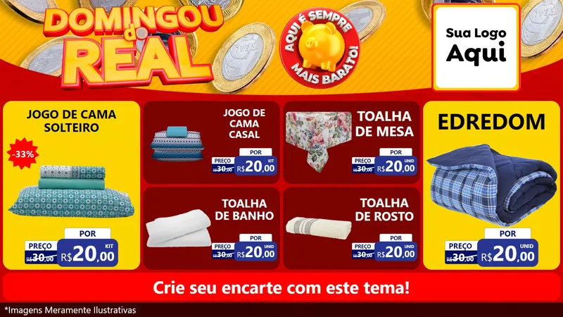 Modelo de TV para TV Horizontal com o tema Domingou do Real para Cama, Mesa e Banho