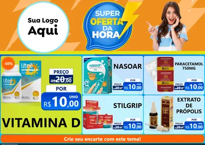 Modelo de Encarte para Encarte A4 Horizontal com o tema Super Oferta da Hora para Farmácia