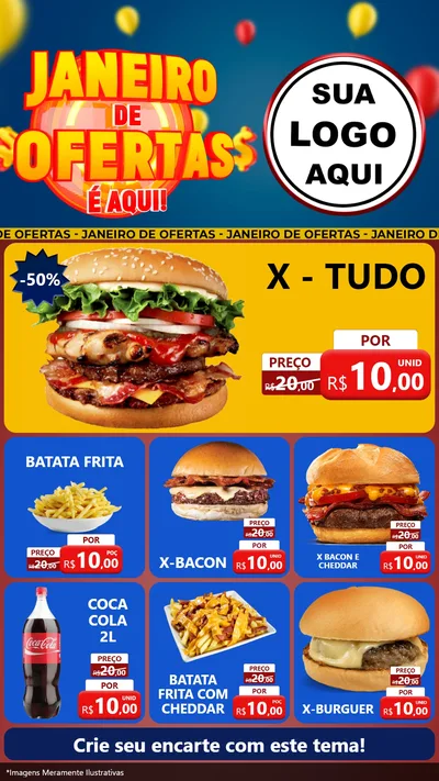 Modelo de Rede Social para Stories com o tema Janeiro de Ofertas É Aqui! para Hamburgueria