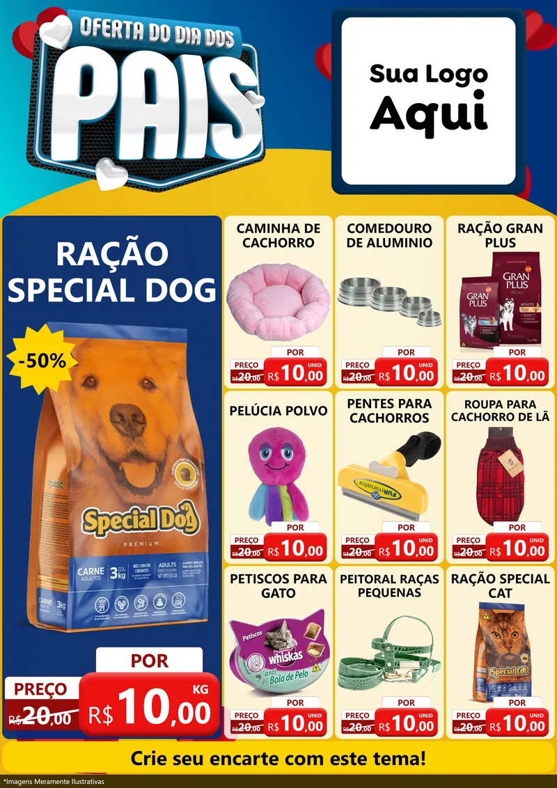 Modelo de Encarte para Encarte A4 Vertical com o tema Oferta Do Dia Dos Pais para Pet Shop