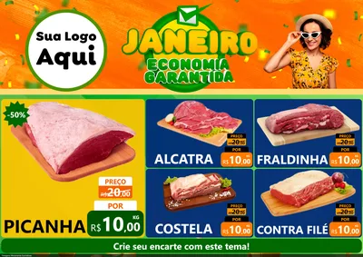 Modelo de Encarte para Encarte A4 Horizontal com o tema Janeiro - Economia Garantida para Açougue