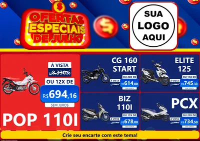 Modelo de Encarte para Encarte A4 Horizontal com o tema Ofertas Especiais de Julho para Concessionaria de Motos