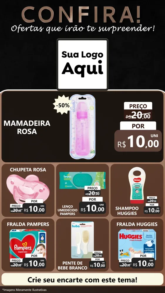 Modelo de Rede Social para Stories com o tema Confira! Ofertas que irão te surpreender! para Bebês