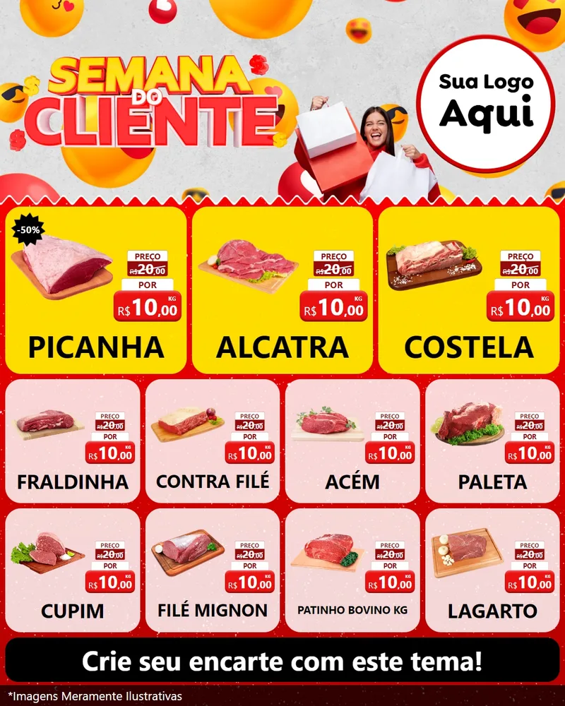 Modelo de Rede Social para Feed Instagram com o tema Semana do Cliente para Açougue
