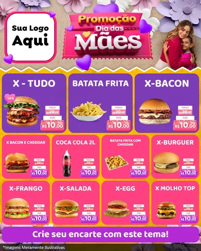 Modelo de Rede Social para Feed Instagram com o tema Promoção Dia das Mães para Hamburgueria