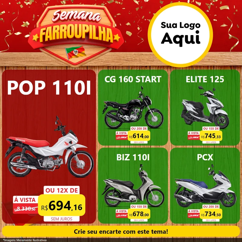 Modelo de Rede Social para Feed Facebook com o tema Semana Farroupilha para Concessionaria de Motos