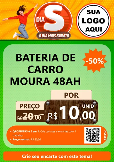 Modelo de Cartaz para Cartaz A4 Vertical com o tema Dia S - O Dia Mais Barato para Baterias Elétricas