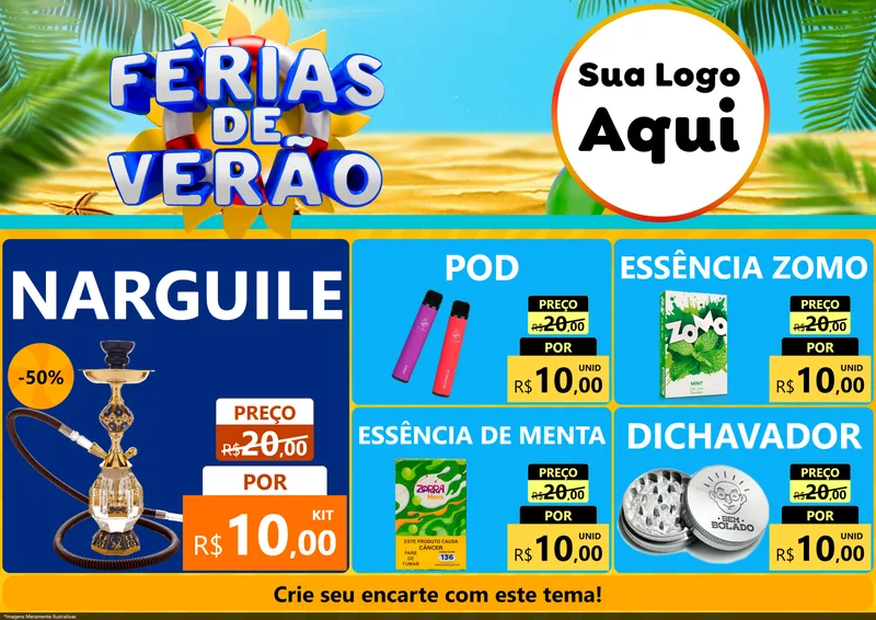 Modelo de Encarte para Encarte A4 Horizontal com o tema Férias de Verão para Tabacaria
