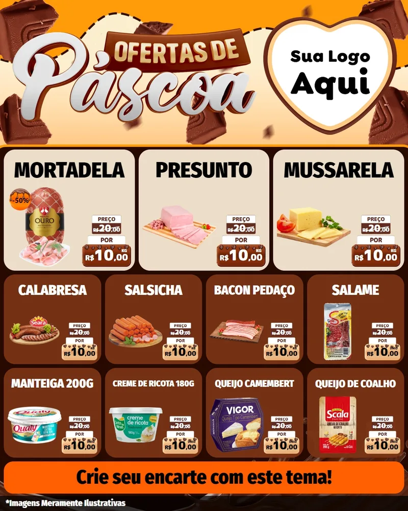 Modelo de Rede Social para Feed Instagram com o tema Ofertas de Páscoa para Frios e Laticínios
