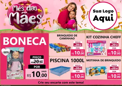 Modelo de Encarte para Encarte A4 Horizontal com o tema Mês das Mães para Brinquedos