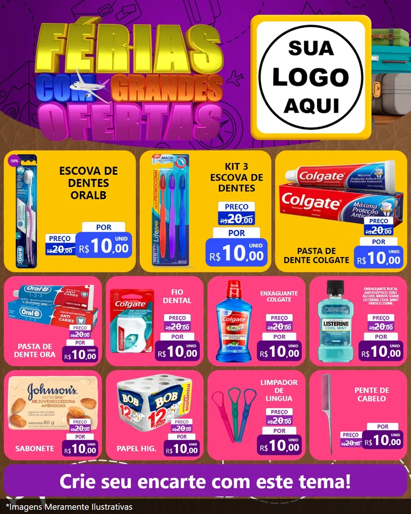 Modelo de Rede Social para Feed Instagram com o tema Férias com Grandes Ofertas para Higiene Pessoal