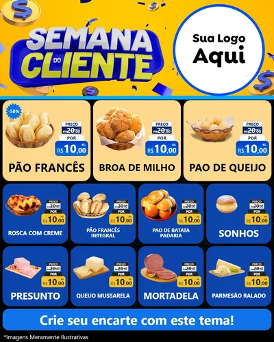 Modelo de Rede Social para Feed Instagram com o tema Semana do Cliente para Padaria