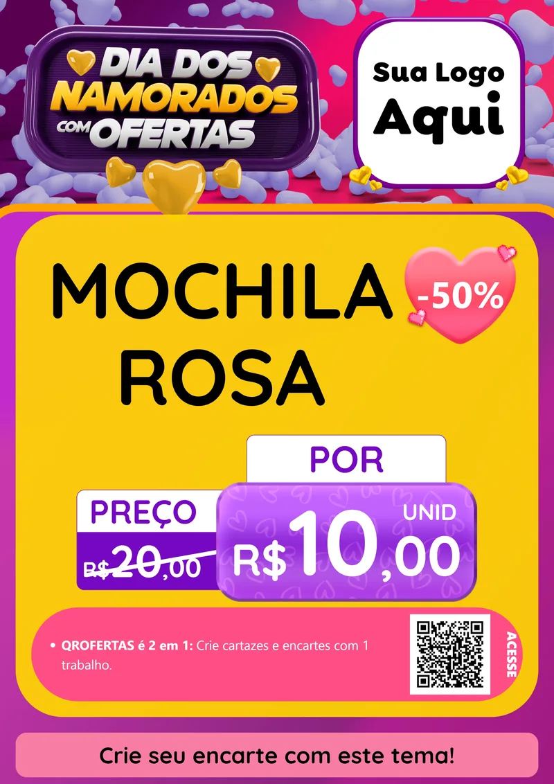 Modelo de Cartaz para Cartaz A4 Vertical com o tema Dia Dos Namorados Com Ofertas para Papelaria