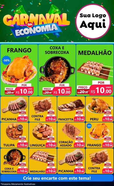 Modelo de Encarte para Encarte Grande com o tema Carnaval da Economia para Assados