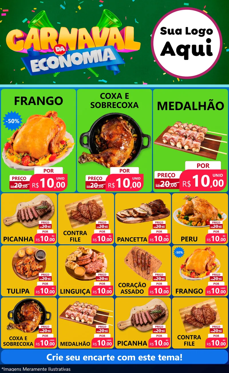 Modelo de Encarte para Encarte Grande com o tema Carnaval da Economia para Assados