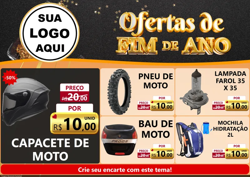 Modelo de Encarte para Encarte A4 Horizontal com o tema Ofertas de Fim de Ano para Moto peças