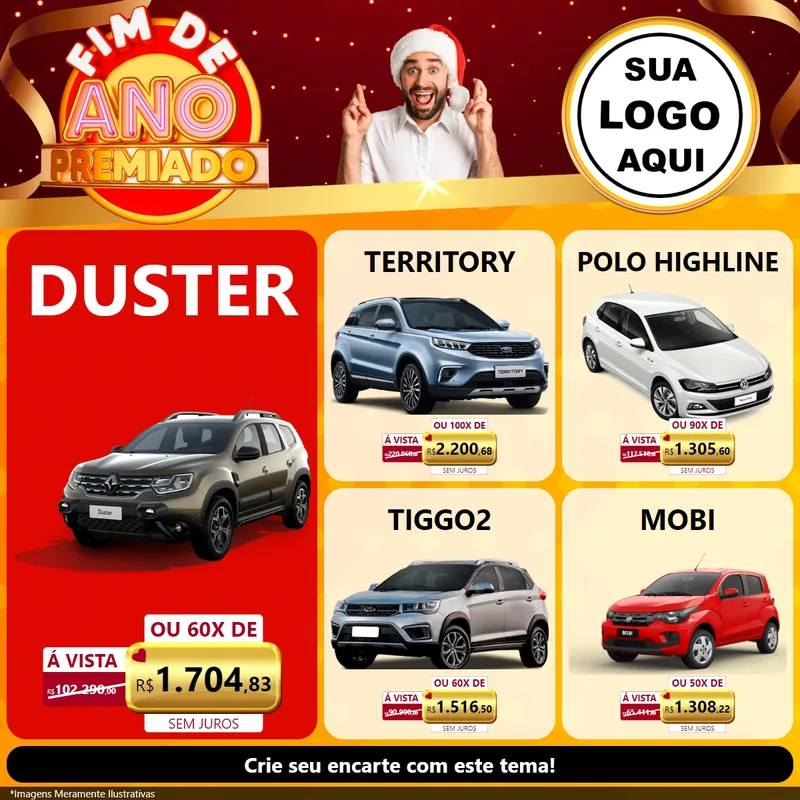 Modelo de Rede Social para Feed Facebook com o tema Fim de Ano Premiado para Concessionaria de Carros