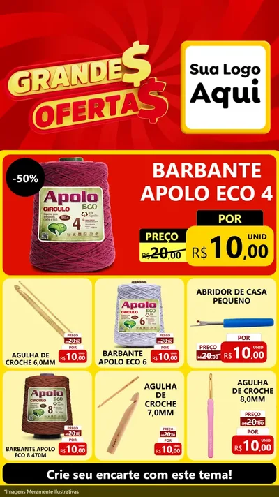 Modelo de Rede Social para Stories com o tema Grandes Ofertas para Armarinho e Aviamentos