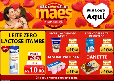 Modelo de Encarte para Encarte A4 Horizontal com o tema Dia das Mães com Promoção para Frios e Laticínios