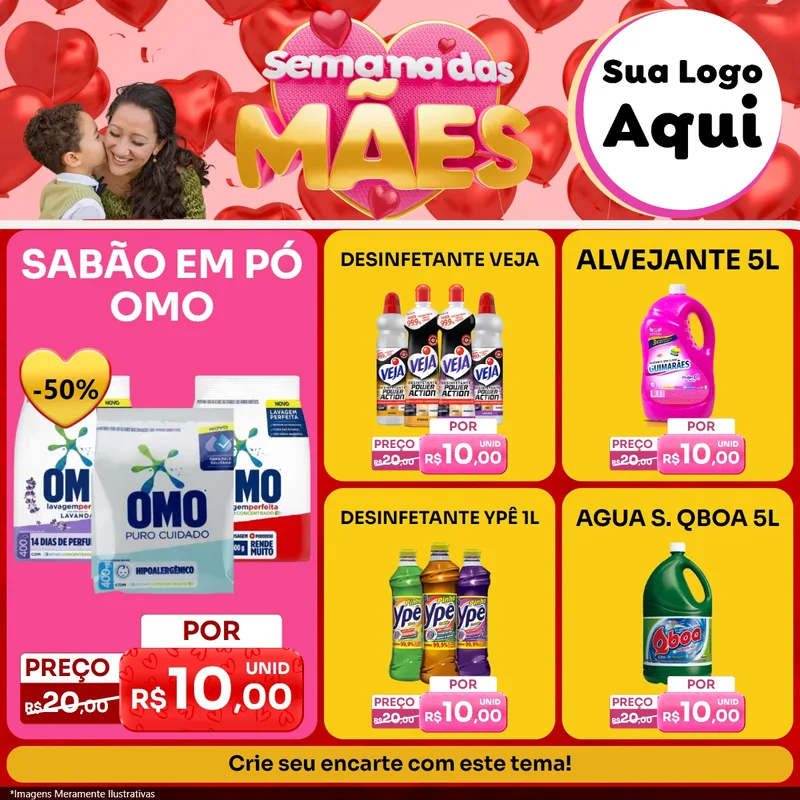 Modelo de Rede Social para Feed Facebook com o tema Semana Das Mães para Produtos de Limpeza