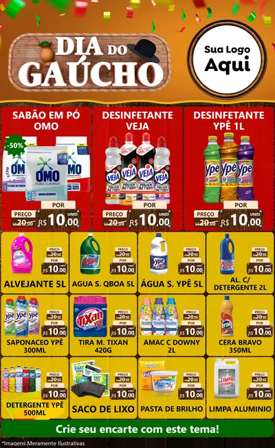 Modelo de Encarte para Encarte Grande com o tema Dia do Gaúcho para Produtos de Limpeza