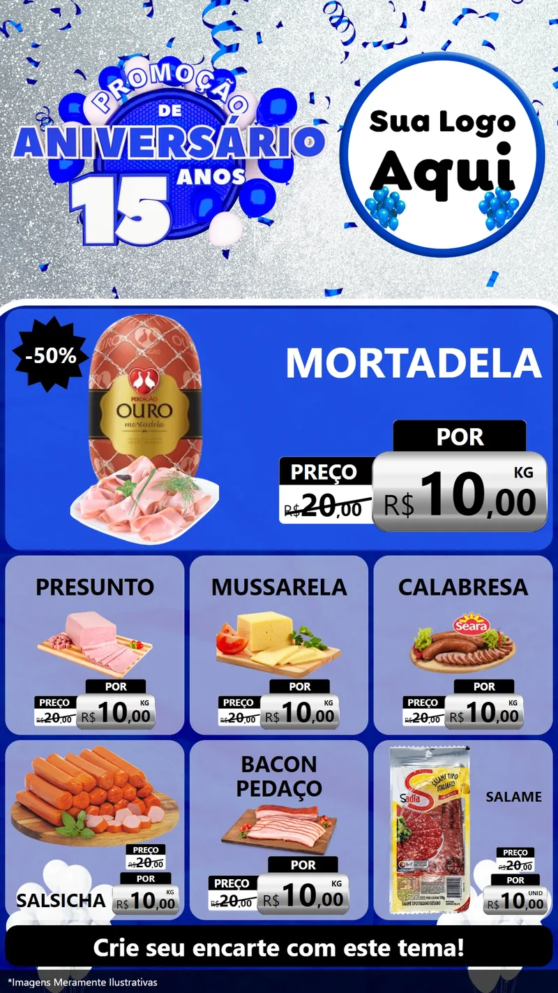 Modelo de Rede Social para Stories com o tema Promoção de Aniversário - 15 Anos para Frios e Laticínios