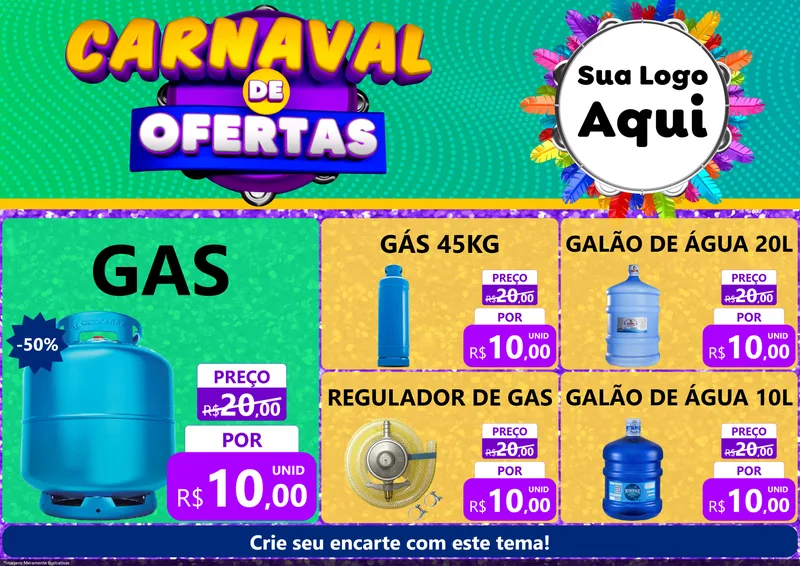 Modelo de Encarte para Encarte A4 Horizontal com o tema Carnaval de Ofertas para Água e gás
