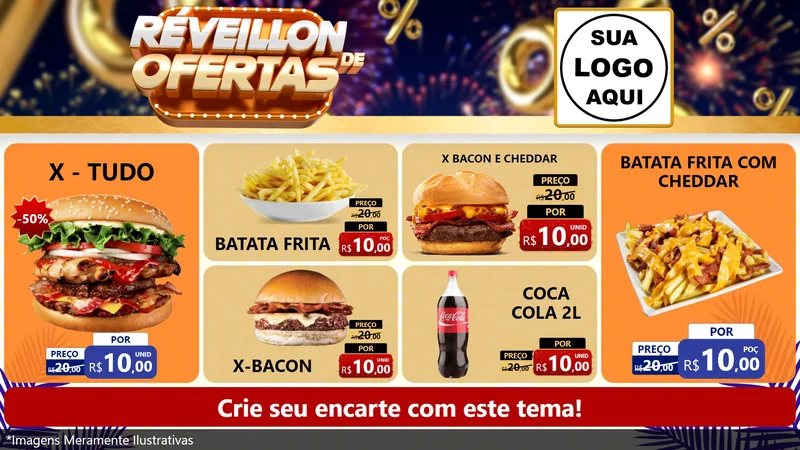 Modelo de TV para TV Horizontal com o tema Réveillon de Ofertas para Hamburgueria