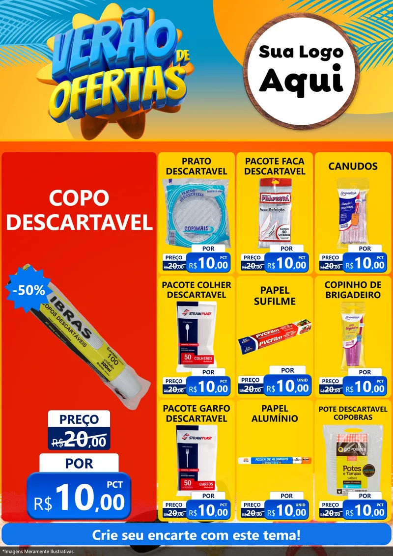 Modelo de Encarte para Encarte A4 Vertical com o tema Verão de Ofertas para Embalagens