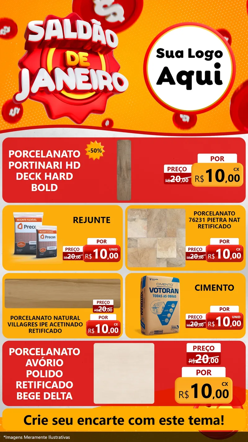Modelo de TV para TV Vertical com o tema Saldão de Janeiro para Pisos e revestimentos