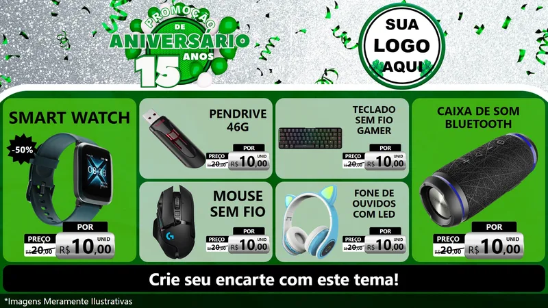 Modelo de TV para TV Horizontal com o tema Promoção de Aniversário - 15 Anos para Informática