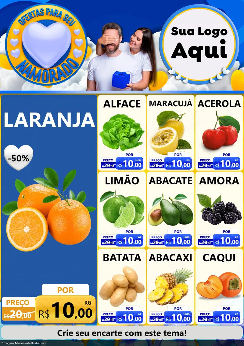 Modelo de Encarte para Encarte A4 Vertical com o tema Ofertas Para Seu Namorado para Hortifrúti