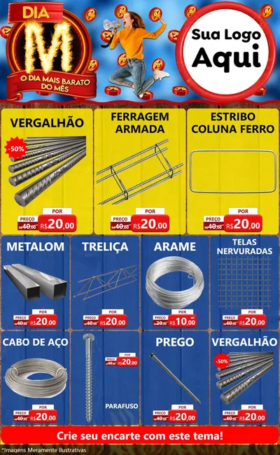 Modelo de Encarte para Encarte Grande com o tema Dia M - O Dia Mais Barato Do Mês para Ferragens