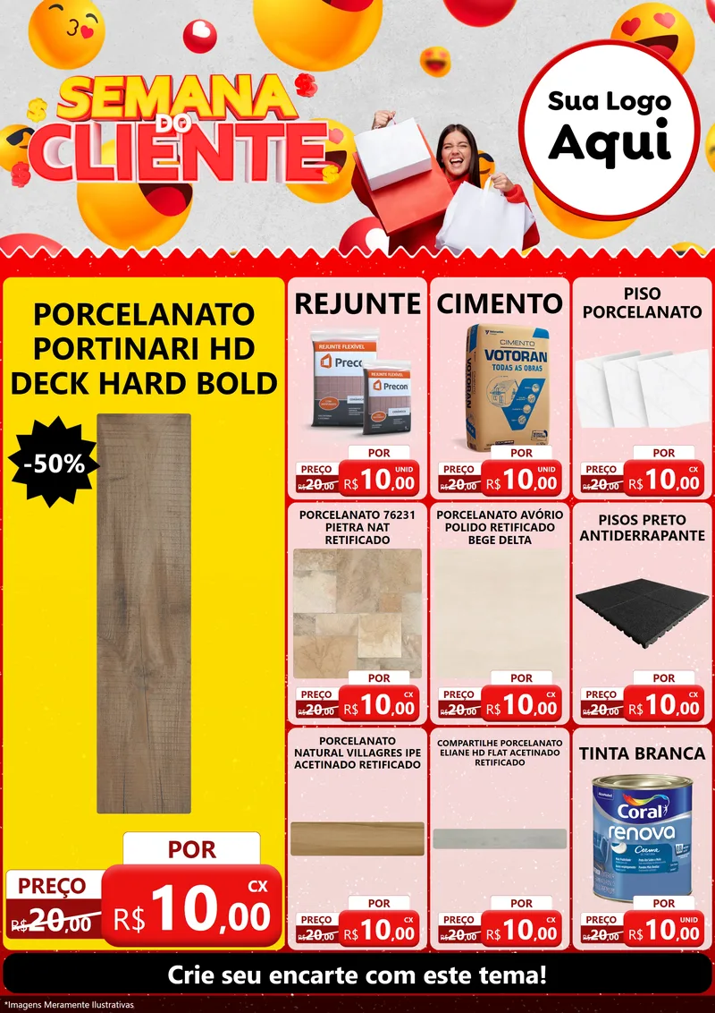Modelo de Encarte para Encarte A4 Vertical com o tema Semana do Cliente para Pisos e revestimentos