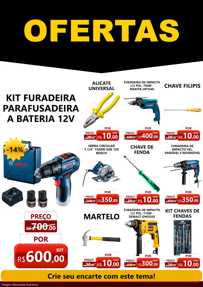 Modelo de Encarte para Encarte A4 Vertical com o tema Ofertas Preto e Vermelho Cartaz para Maquinas e Ferramentas