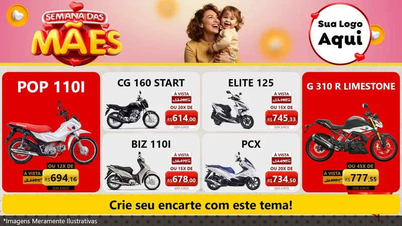 Modelo de TV para TV Horizontal com o tema Semana das Mães para Concessionaria de Motos