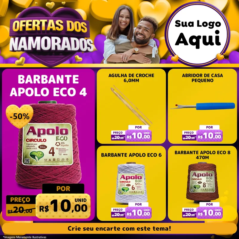 Modelo de Rede Social para Feed Facebook com o tema Oferta Dos Namorados para Armarinho e Aviamentos