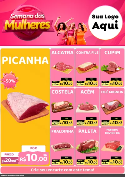 Modelo de Encarte para Encarte A4 Vertical com o tema Semana das Mulheres para Açougue