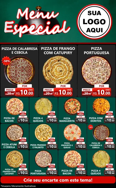 Modelo de Encarte para Encarte Grande com o tema Menu Especial para Pizzaria